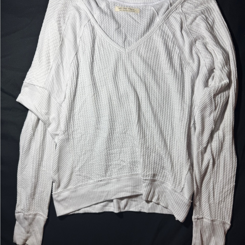Free People White V-Neck Sweater